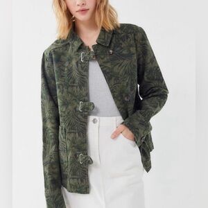 BDG Urban Outfitters Women Army Green Denim Jacket Tropical Floral Print Size S